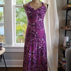 1960s 1970s Purple Pink Paisley Patterned Vintage Maxi Dress XS Small